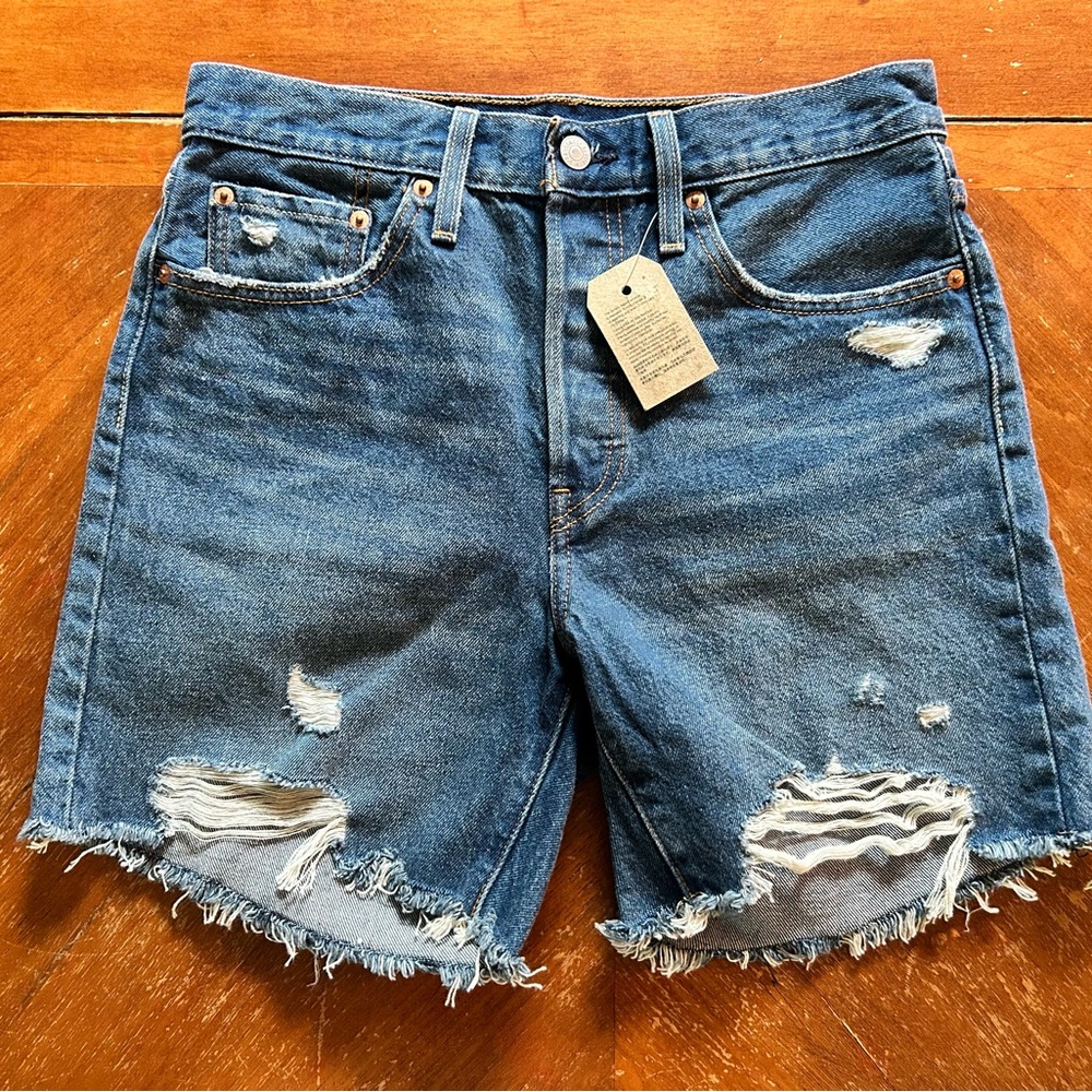 Women's Levis 501 Button Fly Shorts High Rise Mid-Thigh Jean Shorts SZ 27